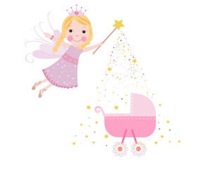 Fairy tale with baby shower vector greeting card