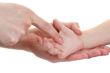 Baby and mothers hands isolated on white