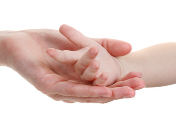 Baby and mothers hands isolated on white