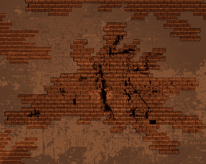 vector old shabby cracked brick wall