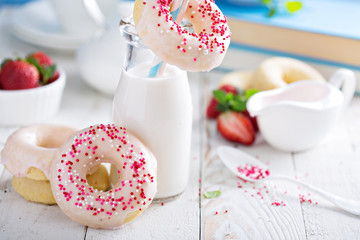 Baked donuts with pink glaze