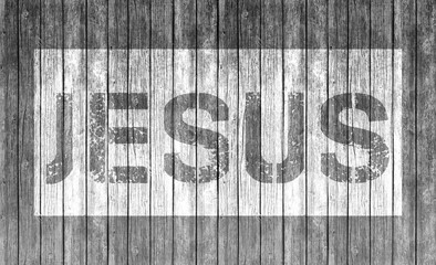 Jesus word on Wood texture background