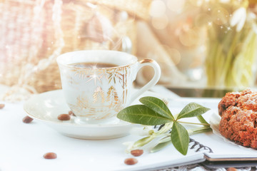 Cup of coffee with flowers