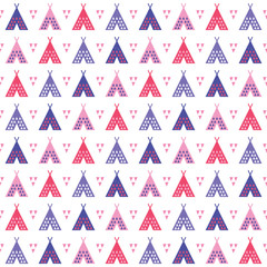 seamless tribal pattern in pink and purple with teepees and triangles
