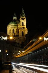 Fototapeta na wymiar Saint Nicholas church in Prague in Mala Strana or Lesser side at night