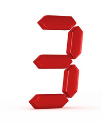 red number three on white background with shadow
