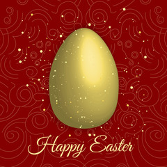 Happy easter with golden egg on red background. Happy Easter vector illustration. Happy easter greeting card. Happy Easter design in trendy style.