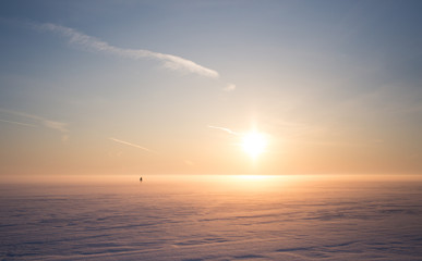 silhouette on the sunset background