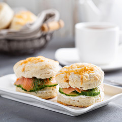 Homemade biscuits with cream cheese and lox