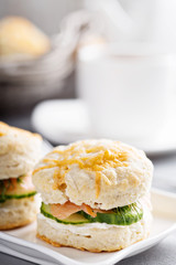 Homemade biscuits with cream cheese and lox