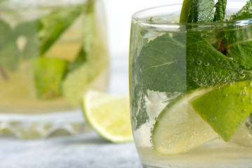 mojito cocktail with rum, lime and soda