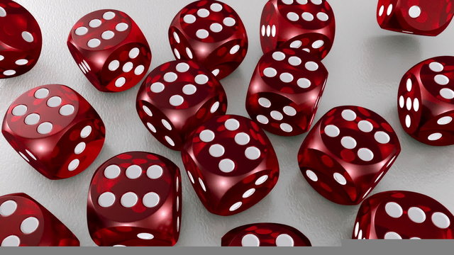 3D Red rolling dice on white. Result: 6 on each die.