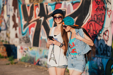 two happy street girls