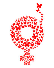 Gender symbol consisting of flying butterflies. Gender symbol icons. Gender female symbol. Design element for celebration of the International Women's Day. Vector illustration