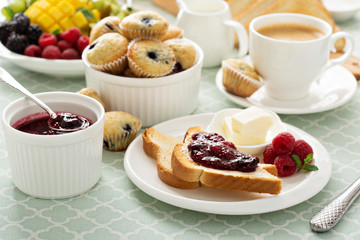 Fresh and bright continental breakfast table