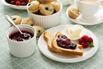 Fresh and bright continental breakfast table