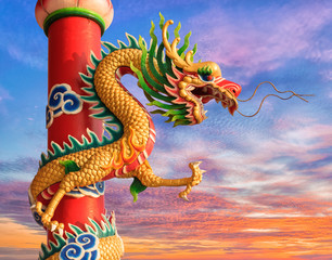Chinese dragon, Chinese style dragon statue with twilight sky