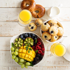 Fresh and bright continental breakfast table