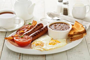 Full english breakfast with egg and bacon