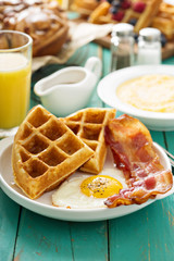Southern cuisine breakfast with waffles