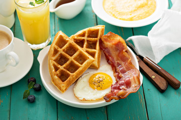 Southern cuisine breakfast with waffles