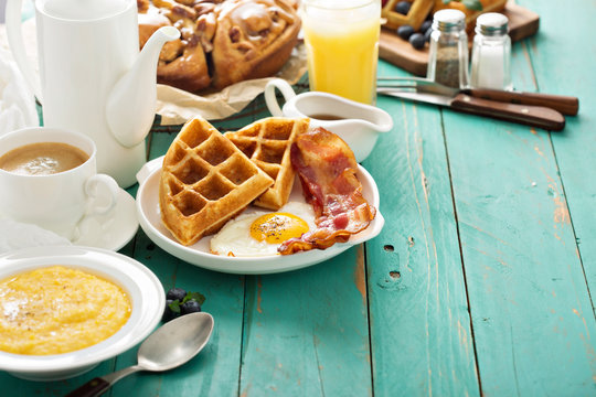 Southern Cuisine Breakfast With Waffles