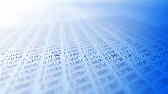 Business spreadsheet closeup. Shallow depth of field. Seamless loop. Readable words: Total, Potential, numbers, dollar symbols, all the rest out of focus.