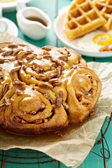 Sticky pecan buns on breakfast table