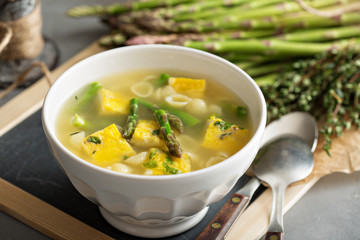 Homemade asparagus and frittata soup