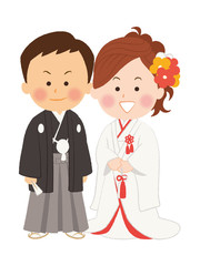 和装の新郎新婦 紋付袴 色打掛 結婚式 Wall Mural Shintako