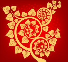 Bodhi tree Asian culture on a red vector abstract background