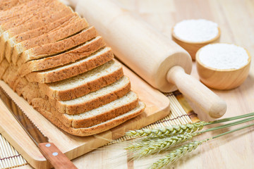 sliced bread on wooden table