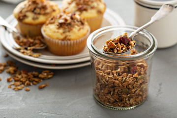 Homemade granola muffins for breakfast