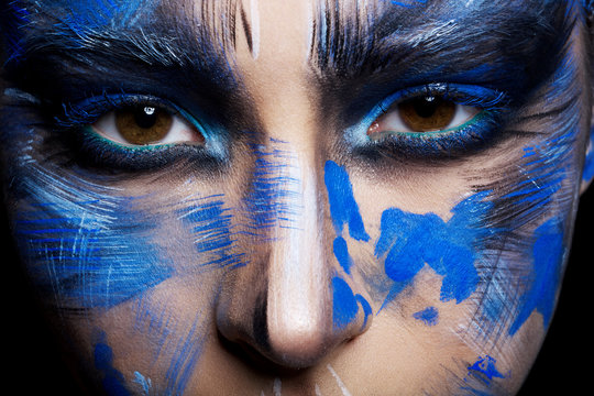 Girl In Blue Paint On His Face