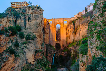 Fototapeta na wymiar Ronda, at the Puente Nuevo Bridge over the Tajo Gorge in the evening. Andalusia. Spain