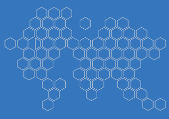 hexagon shape on world continent background pattern