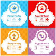Cute Monster Invitation Birthday Card Sets