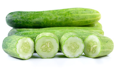 sliced cucumber isolated on white background.