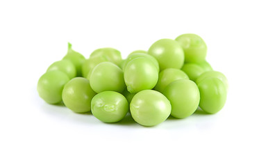 Fresh green peas isolated on white background.