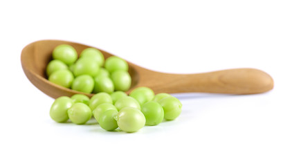Fresh green peas isolated on white background.