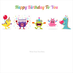 Fototapeta na wymiar Cute Monster Invitation Birthday Card