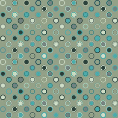 Vector seamless pattern. Consists of geometric elements arranged on green background.The elements have round shape and different color.