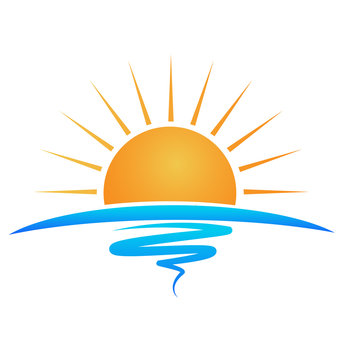 Sun sea waves logo vector