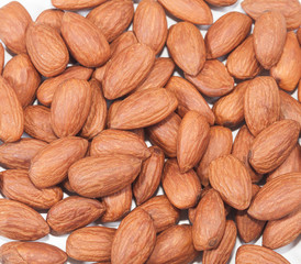 almonds background on white