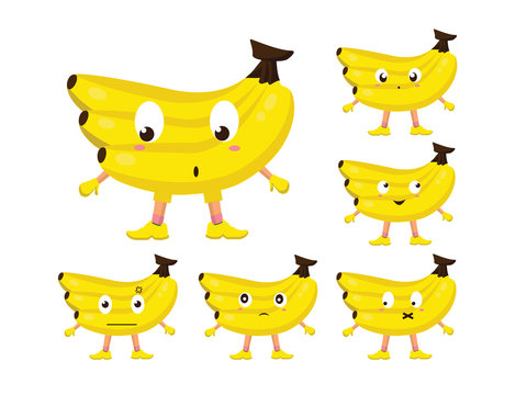 Cute Banana  Cartoon with Different Expressions and Faces