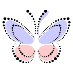Naklejka premium Vector illustration of insect, decorative butterfly with dots in blue and pink colors, isolated on the white background