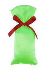 Gift silk pouch with bow - green and red
