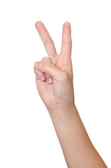 Middle woman hand signs isolate on white background, with clippi