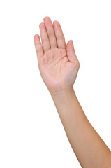 Fototapeta premium Middle woman hand signs isolate on white background, with clippi