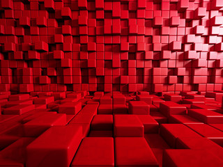 Abstract Red Cube Blocks Wall Background